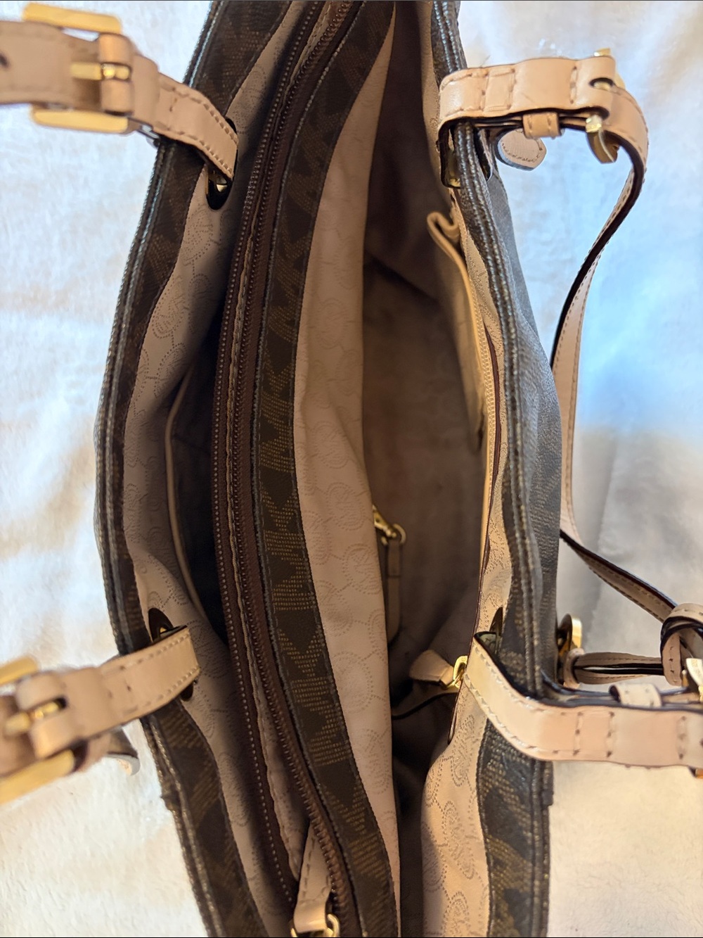 Michael Kors Brown and Beige MK Monogram Tote with Matching Pouch - Picture 8 of 8